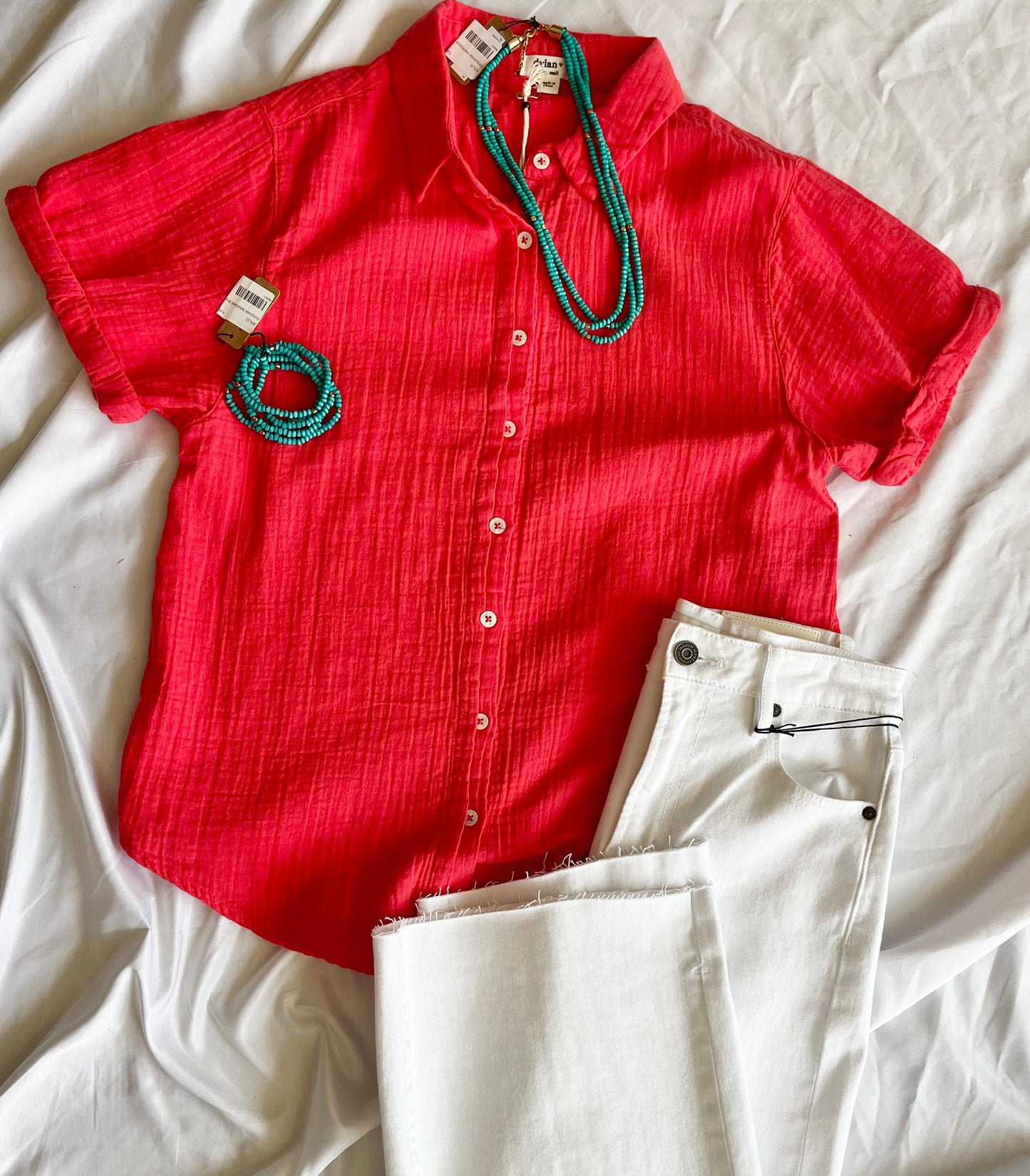 Roll Sleeve Gauze Top