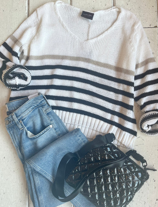 Katlyn Stripe V Sweater