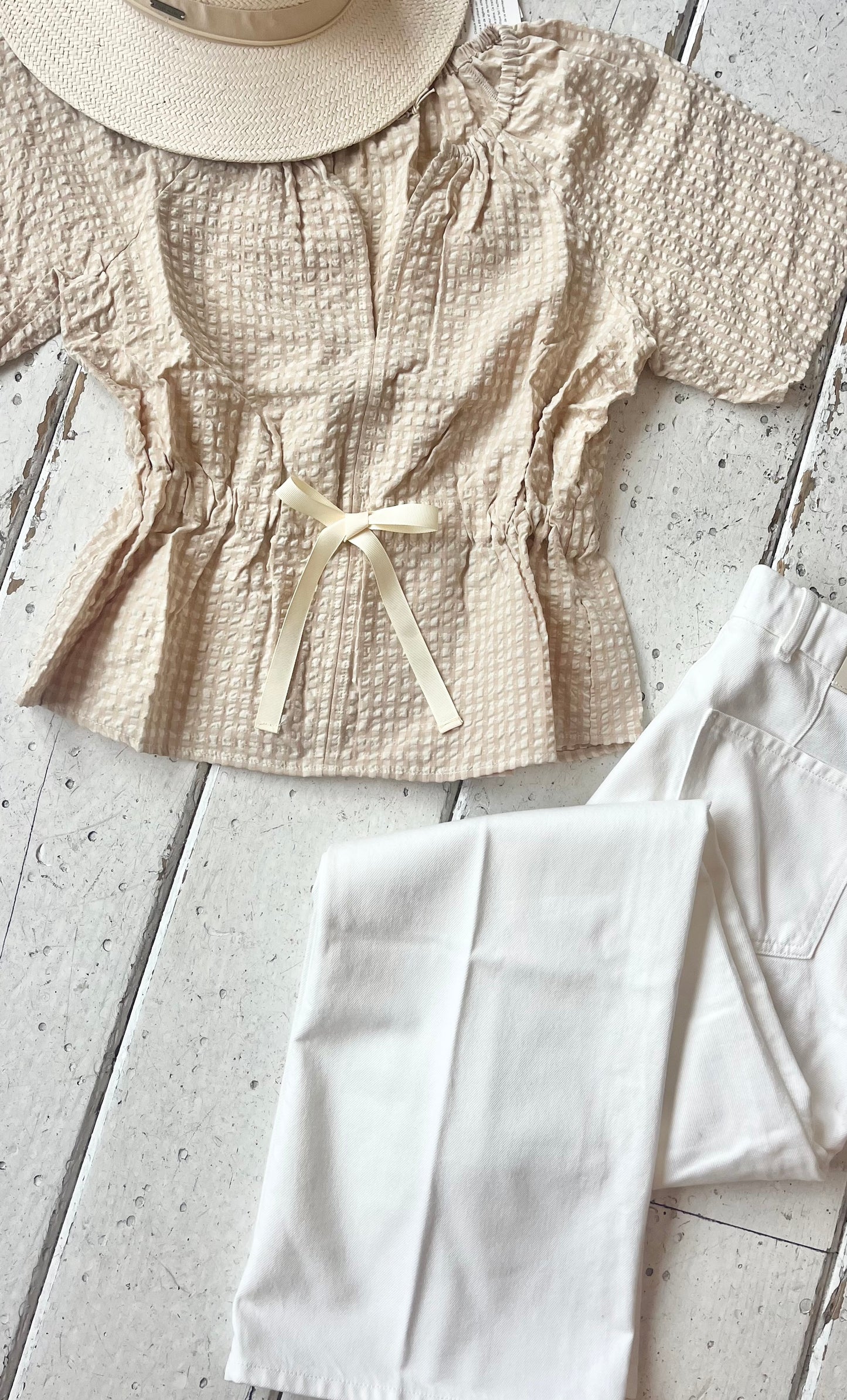 Cream Gingham Top