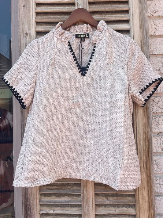 Tweed Whipstitch Top